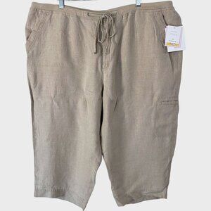 Liz Claiborne Livvy Linen Cropped Capri Pants Women's Petite 24P Relaxed Fit New